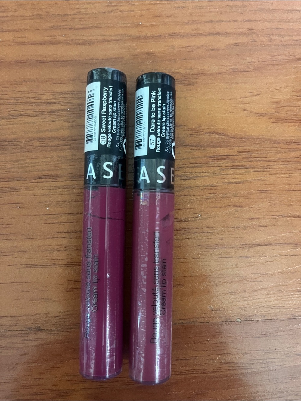 2 Sephora Cream Lip Stains - shades 38 Sweet Raspberry & 57 Dare to Be Pink